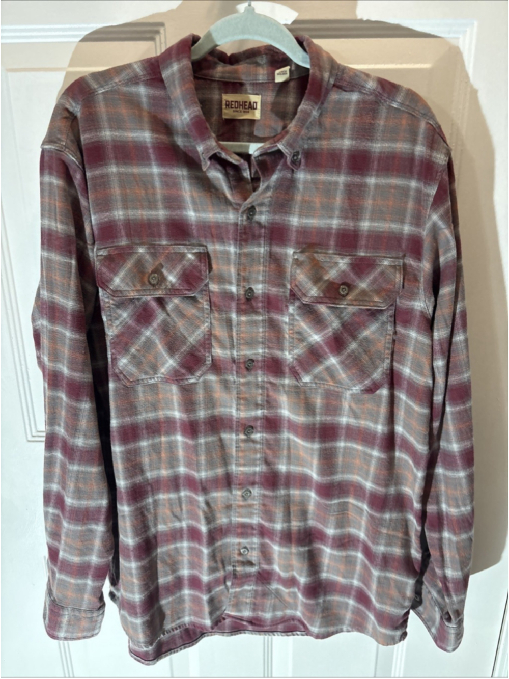 Redhead Men’s Gray & Rose Plaid Flannel Long Sleeve Shirt L 1132